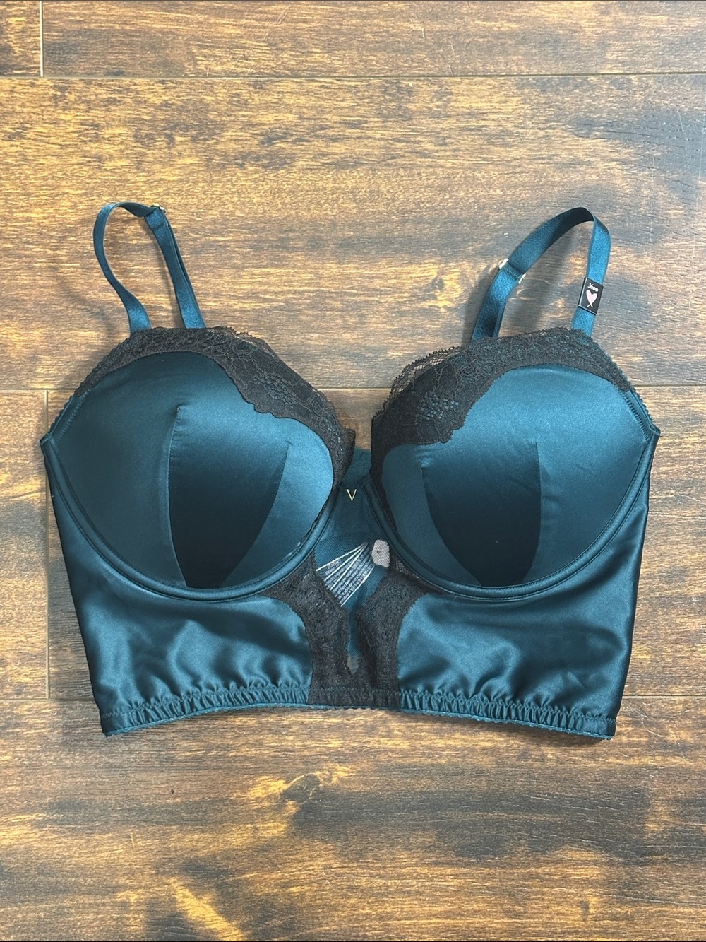 💚 Victoria’s Secret Very Sexy 36DD Teal Satin Lace Longline Bra NWT